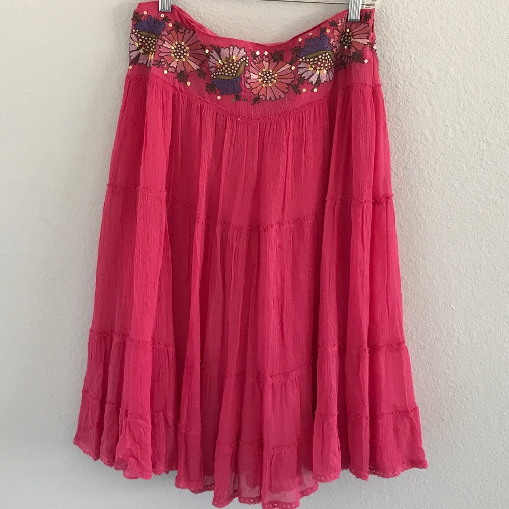 Cynthia Steve Pink Embroidered Skirt - Size 4